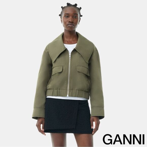 GANNI **NWT** Kalamata Green Heavy Twill Wide Collar Short Jacket - Picture 12 of 15